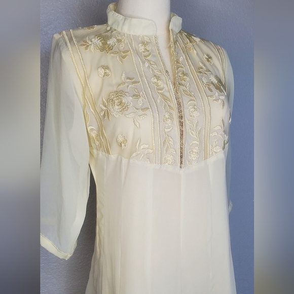 Vintage 70s Embroidered Sheer Lace Boho Chikankari Kurti Midi Maxi Dress - Picture 4 of 8